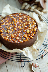 Cheesecake. Soft cottage cheese cake with nuts. High quality photo.