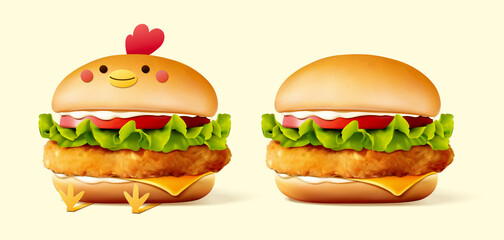 Realistic delicious chicken burgers