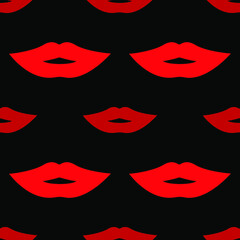 Fototapeta na wymiar Red lips on a black background, seamless pattern, texture for design, vector illustration