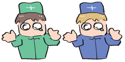 涙を流して助けを求める看護師　セット