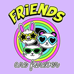 ILLUSTRATION OF COOL ANIMALS WITH SUNGLASSES, VECTOR OF A RABBIT A CAT AND A PANDA BEAR, SLOGAN PRINT VECTOR