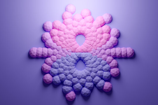 Close-up 3d monochrome illustration of an unusual geometric shape. Simple polygonal geometric shapes are lined up in an unusual spider-like pattern. - Powered by Adobe