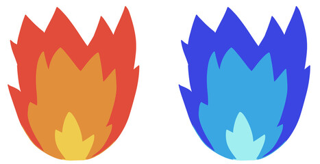 赤色とと青色の燃え盛る炎セット