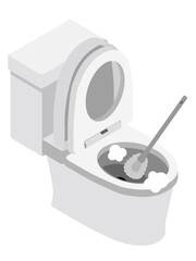 ブラシで掃除中の洋式トイレ