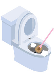 ブラシで掃除中の洋式トイレ