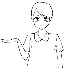 手で示す看護師　　【線画】