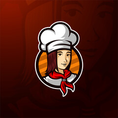 Female Chef Mascot Logo Template Vector Illustration