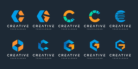 Set of creative letter C logo design template. icons for business of technology and digital, luxury, elegant, simple.