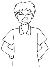 腰に手を当てて怒る看護師　　【線画】