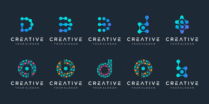 set of creative letter d and b logo with dot style. Universal colorful biotechnology molecule atom DNA chip symbol. This logo is suitable for research, science, medical, logotype, technology, lab,