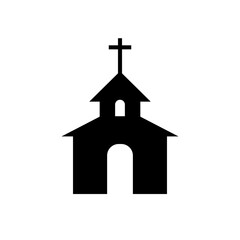 Black Church building icon isolated on white background. Christian Church.