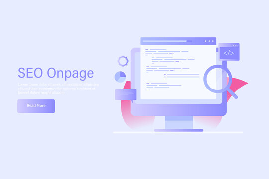 Seo Optimization, Onpage Seo For Online Website And Ecommerce Store, Search Engine Ranking - Metatag Coding And Programming With Website Development Concept. Web Banner Template With Text.