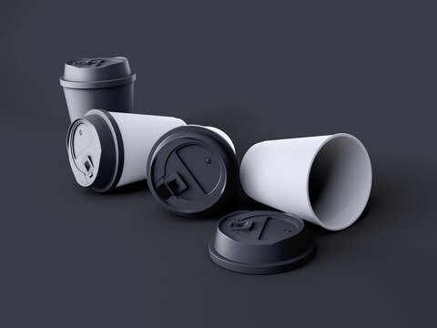 3d render paper lying coffee cups