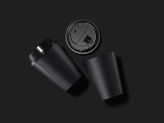 Top view 3d black coffee cups