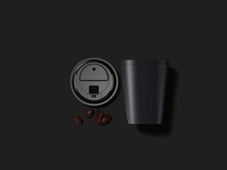 3d black coffee cup with beans