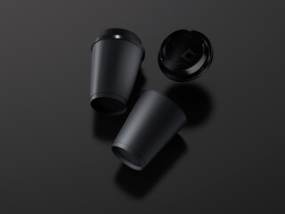 Top view 3d black coffee cups