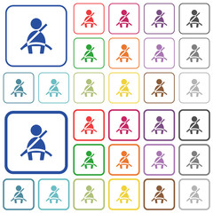 Car seat belt warning indicator outlined flat color icons