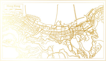 Fototapeta premium Hong Kong China City Map in Retro Style in Golden Color. Outline Map.