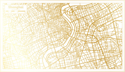 Shanghai China City Map in Retro Style in Golden Color. Outline Map.