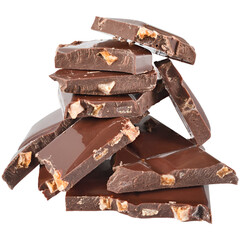 Broken milk chocolate with almond nuts Isolated