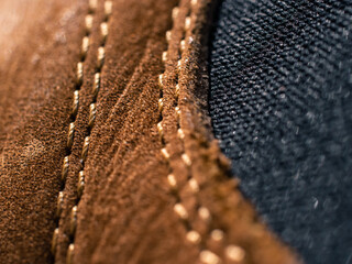 Closeup of stitches in leather