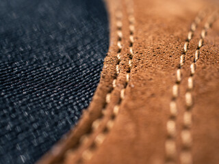 Closeup of stitches in leather