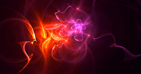 3D rendering abstract multicolored fractal light background with bright center