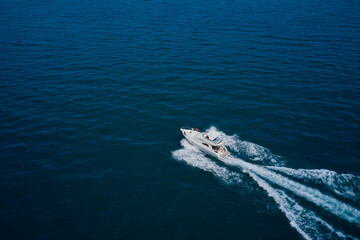 aerial view luxury motor boat