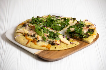 home Made Vegetarian Pizza over a wood background