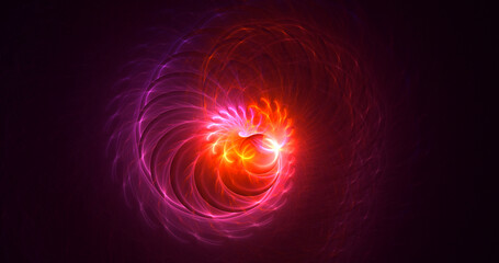 3D rendering abstract multicolored fractal light background with bright center