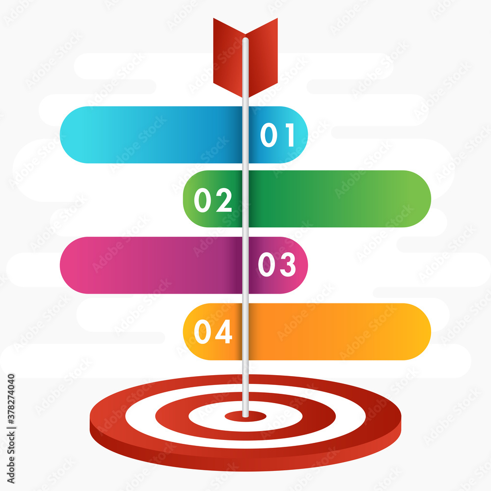 Poster presenting target infographic with 4 steps for business concept.