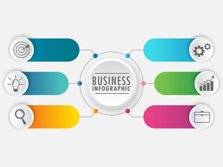 6 Steps Business Infographic Elements Presentation on White Background.