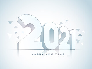 3D 2021 Text with Triangle Shapes Decorated on Glossy Background for Happy New Year.