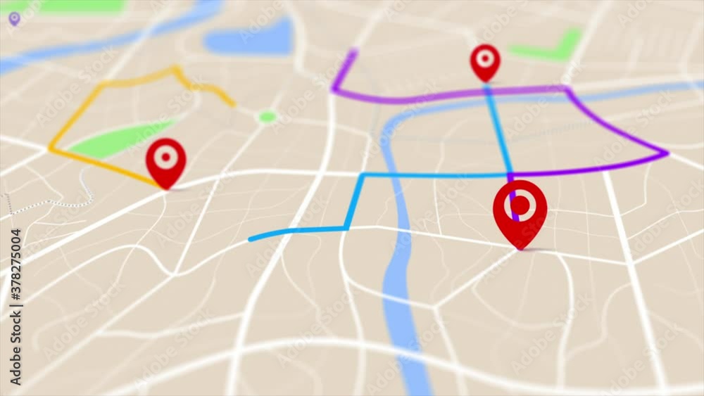 Poster 3d rendering gps map navigator with direction path, different color of a route for transport concept