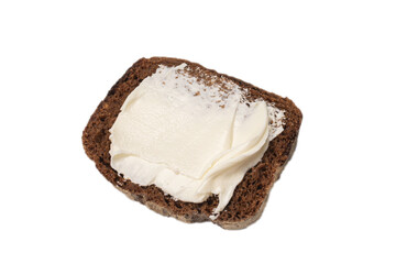 Brown bread and cheese isolated on white background.
