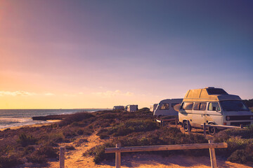 Camper cars on beach, camping on nature