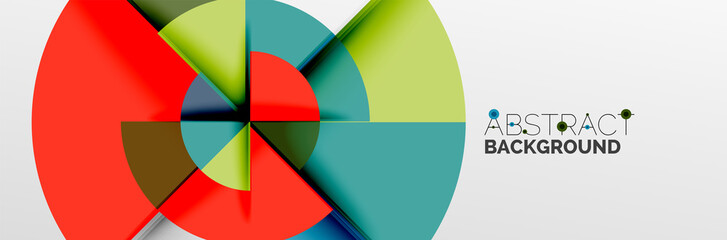 Bright color circles, abstract round shapes and triangles composition with shadow effects. Vector modern geometric design template