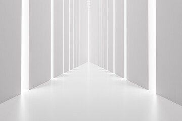 White high and long tunnel with gaps. Abstract rectangular corridor. Futuristic background. 3d rendering.