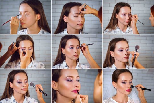 a series of photos on the makeup process