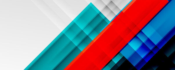 Geometric abstract backgrounds with shadow lines, modern forms, rectangles, squares and fluid gradients. Bright colorful stripes cool backdrops