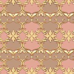 Seamless delicate baroque pattern with gold scrolls