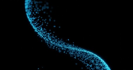 Blue Particle stream on black background 4k loop. Blue dots in force field. Abstract big data simulation  wave, 3d rendering