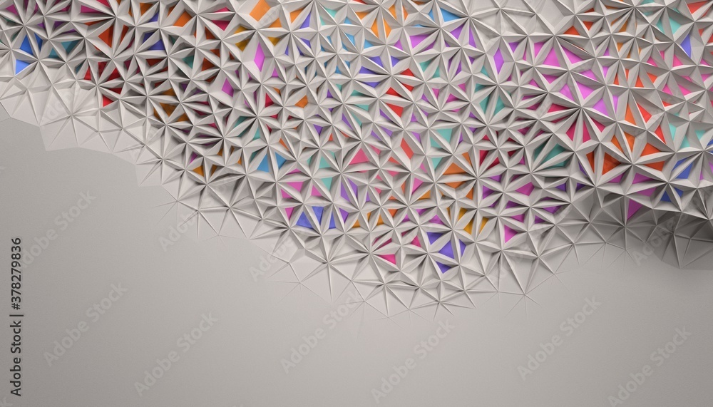 Poster White abstract geometric background with colorful triangles. 3D render / rendering
