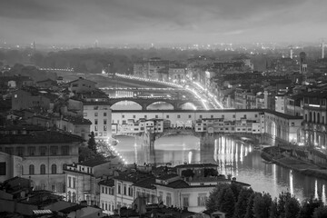 Ponte Vecchio and Florence city downtown skyline cityscape of  Italy