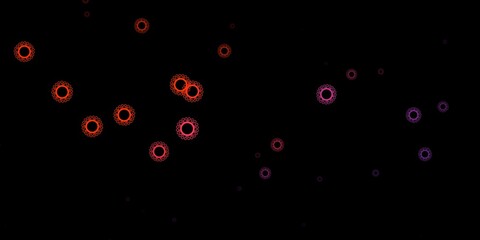 Dark pink, yellow vector background with covid-19 symbols.