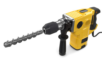 Electric drill with cord and attached metal bit, tool for repair