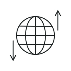 icon, line globe with arrow, two arrows in different directions, left and right