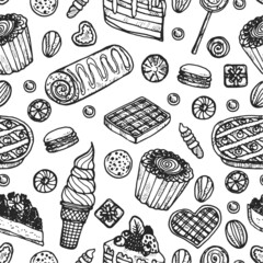 Seamless pattern with cute hand drawn sweets and candies