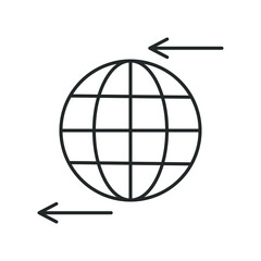 icon, line globe with arrow, arrows in different directions