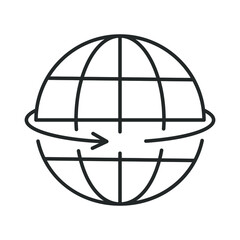 icon, line globe with arrow, horizontal arrow